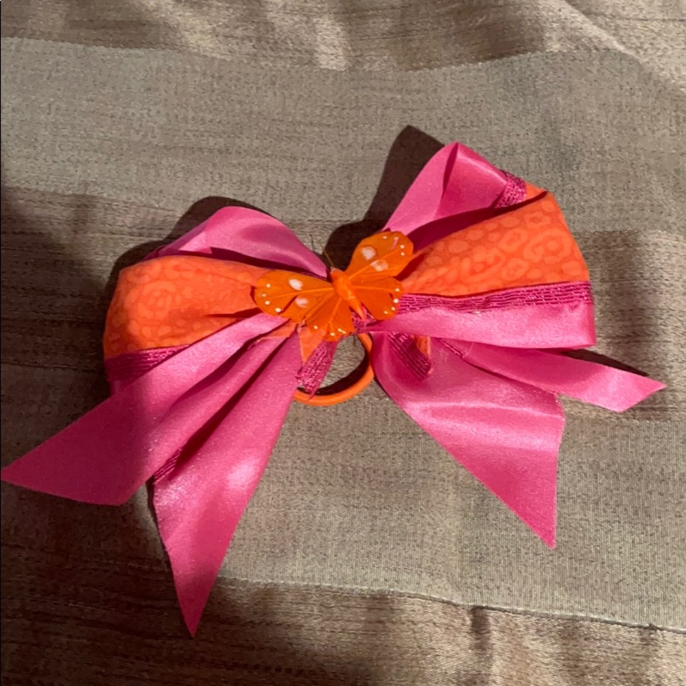 CUTE PINK & ORANGE HAND CRAFTED CHEERLEADING BOW